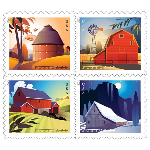 Barns Postcard 2021 USPS Stamps